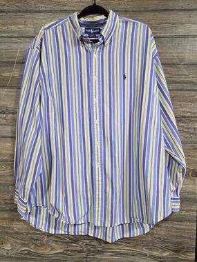 Ralph Lauren Men’s Striped Button-Down Shirt - Lavender, Yellow, White Size XXL